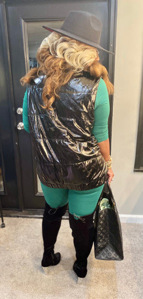 THE LUXE NK GLAM FAUX SHINY LEATHER VEST - NK148