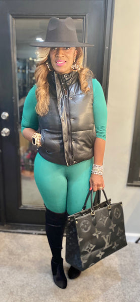 THE LUXE NK GLAM FAUX LEATHER PUFF VEST - NK155