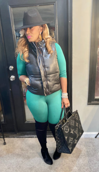 THE LUXE NK GLAM FAUX LEATHER PUFF VEST - NK155