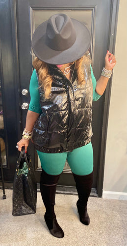 THE LUXE NK GLAM FAUX SHINY LEATHER VEST - NK148