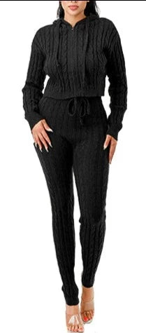 THE LUXE NK FLY GIRL COLORFUL SUPER STRETCH ZIP UP CABLE HOODIE SWEATER SET-3065