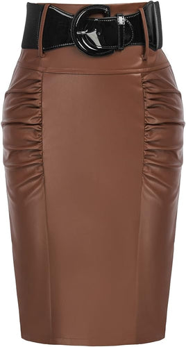 The LUXE NK GLAM Classic Pencil Midi Skirt w/ Belt-NK63