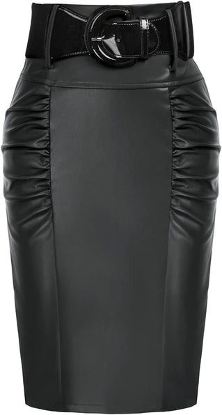 The LUXE NK GLAM Classic Pencil Midi Skirt w/ Belt-NK63