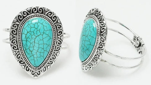 THE LUXE NK GLAM FLY WESTERN GLAM GIRL BIG TURQUOISE STONE BANGLE BRACELET - VOLUME2
