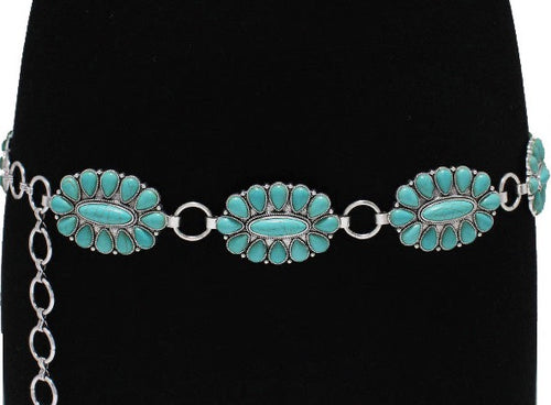 THE LUXE NK GLAM GIRL WESTERN METAL TURQUOISE CHAIN BELT - SX0016