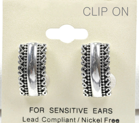 THE LUXE NK GLAM GIRL LUXURY JEWELRY COLLECTION - SILVER & GOLD CROSS OVER CLIP ON EARRINGS - E33835