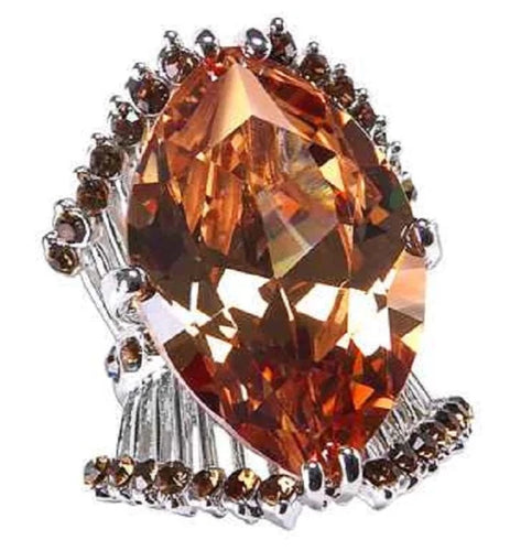 THE LUXE NK GLAM GIRL LUXURY JEWELRY COLLECTION - SILVER/GOLD BIG STONE AMBER/TOPAZ RING -725BR