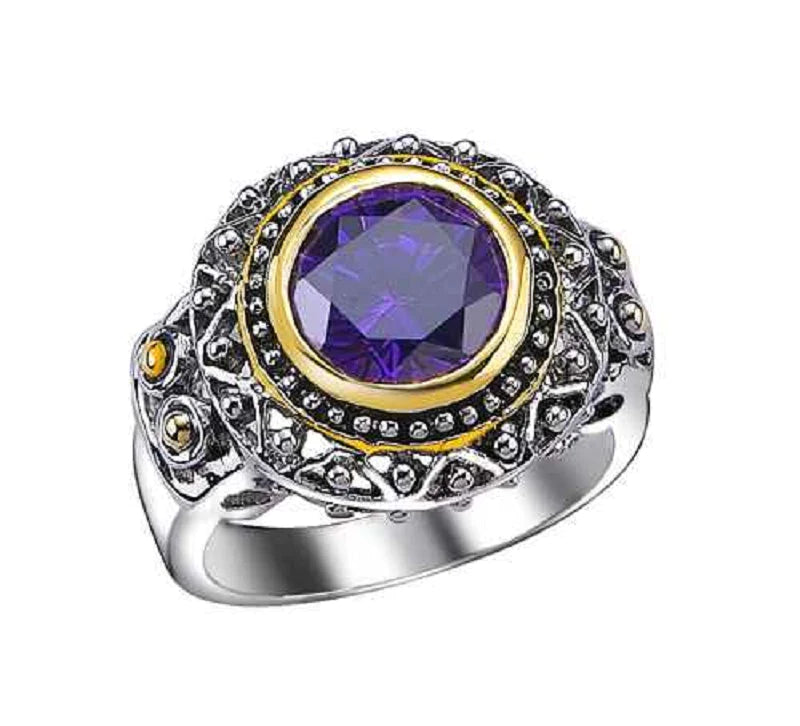 THE LUXE NK GLAM GIRL LUXURY JEWELRY COLLECTION - SILVER/GOLD BIG STONE AMBER/TOPAZ RING -725BR
