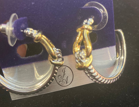 THE LUXE NK GLAM GIRL LUXURY COLLECTION - SILVER/GOLD CZ RHINESTONE HUGS HOOP EARRINGS - ER8357