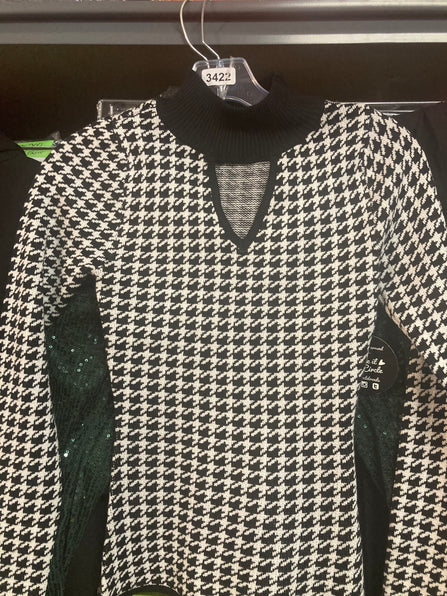 THE LUXE NK GLAM GIRL HOUNDSTOOTH FURRY NECK CAPE PONCHO - 6502