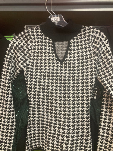 THE LUXE NK GLAM GIRL HOUNDSTOOTH FURRY NECK CAPE PONCHO - 6502