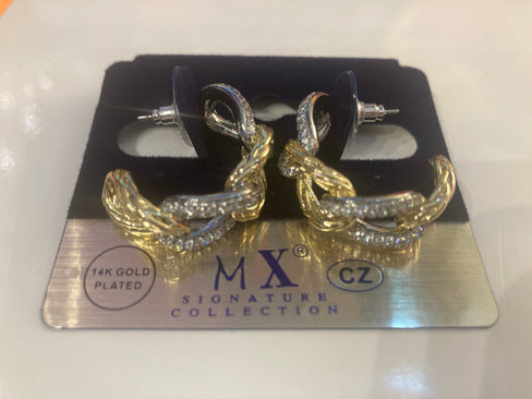 THE LUXE NK GLAM GIRL LUXURY COLLECTION - SILVER/GOLD CZ RHINESTONE HUGS HOOP EARRINGS - ER8357