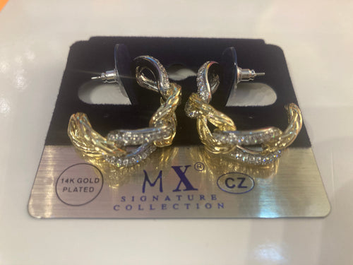 THE LUXE NK GLAM GIRL LUXURY COLLECTION - SILVER/GOLD CZ RHINESTONE HUGS HOOP EARRINGS - ER8357