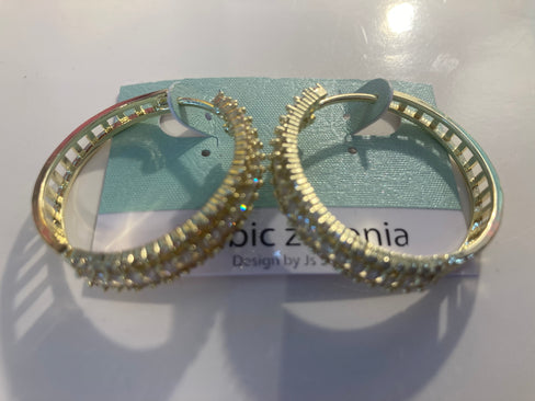THE LUXE NK GLAM GIRL LUXURY JEWELRY COLLECTION - CZ RHINESTONE BAGUETTE HOOP EARRINGS - 2141