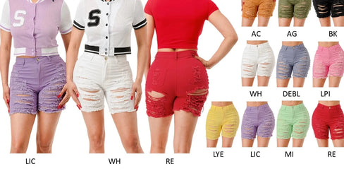 THE LUXE NK GLAM HIGH WASTED RIPPED SHORTS-MM3001