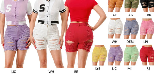 THE LUXE NK GLAM HIGH WASTED RIPPED SHORTS-MM3001