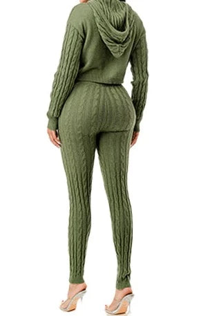 THE LUXE NK FLY GIRL COLORFUL SUPER STRETCH ZIP UP CABLE HOODIE SWEATER SET-3065