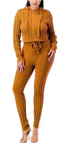 THE LUXE NK FLY GIRL COLORFUL SUPER STRETCH ZIP UP CABLE HOODIE SWEATER SET-3065