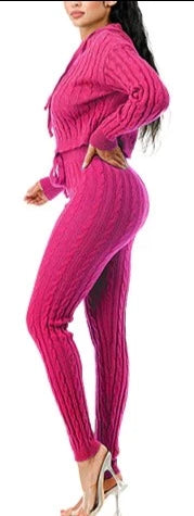 THE LUXE NK FLY GIRL COLORFUL SUPER STRETCH ZIP UP CABLE HOODIE SWEATER SET-3065