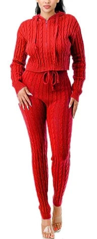 THE LUXE NK FLY GIRL COLORFUL SUPER STRETCH ZIP UP CABLE HOODIE SWEATER SET-3065