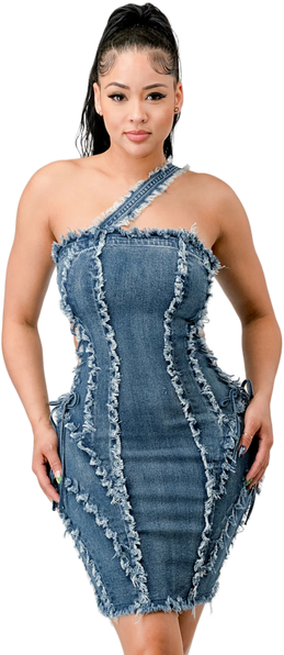 THE TRIPLE THREAT STRETCH DISTRESS DENIM DRESS