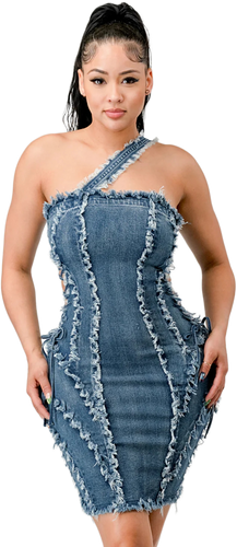 THE TRIPLE THREAT STRETCH DISTRESS DENIM DRESS