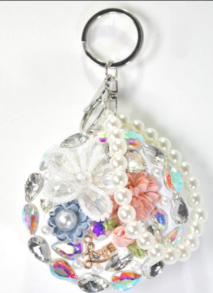 THE LUXE NK GLAM GLITTER FLOER RHINESTONE MIRROR KEYCHAIN-NKKEY