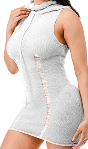 THE LUXE NK GLAM GIRL HOODIE KNIT DISTRESS DRESS-2174A
