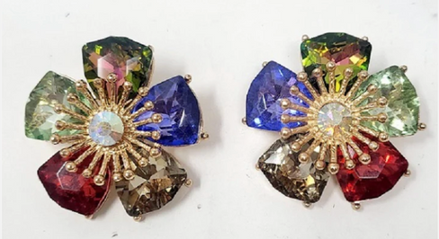 THE LUXE NK GLAM GIRL ACCESSORY & BELT COLLECTION - MULTI COLORED RHINESTONE EARRINGS -  -