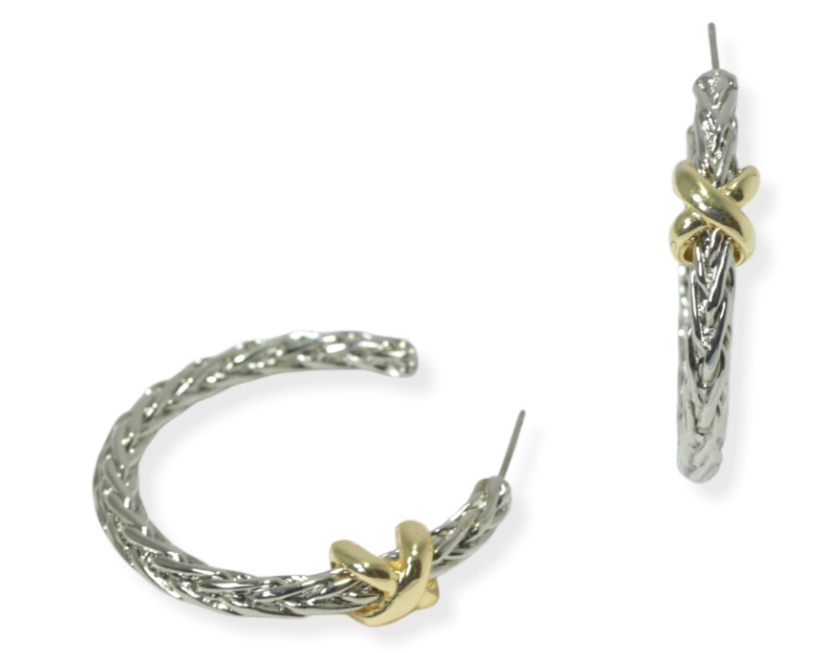 THE LUXE NK GLAM GIRL LUXURY DESIGNER JEWELRY COLLECTIONS-14 K GOLD PLATED DY SILVER / GOLD ROPE TWISTED HOOP EARRINGS - VOLUME1