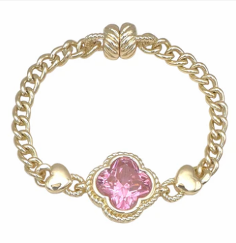 THE LUXE NK GLAM GIRL JEWELRY COLLECTIONS - THE 14K GOLD PLATED MAGNETIC LINK CENTERED CLOVER BRACELET