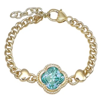 THE LUXE NK GLAM GIRL JEWELRY COLLECTIONS - THE 14K GOLD PLATED MAGNETIC LINK CENTERED CLOVER BRACELET