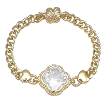 THE LUXE NK GLAM GIRL JEWELRY COLLECTIONS - THE 14K GOLD PLATED MAGNETIC LINK CENTERED CLOVER BRACELET