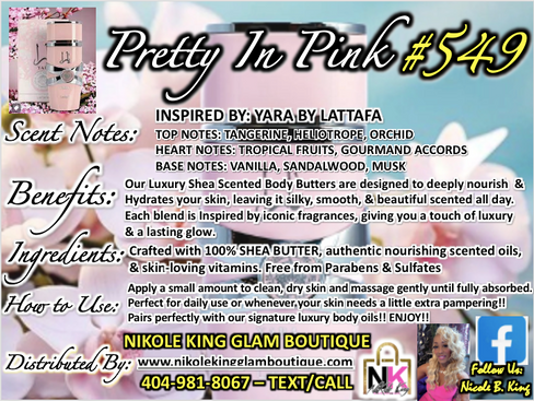 NK INSPIRED LUXE LINE SHEA BODY BUTTERS & OIL COLLECTION - #549 PRETTY IN PINK OUR VERSION OF YARA BY LATTAFA