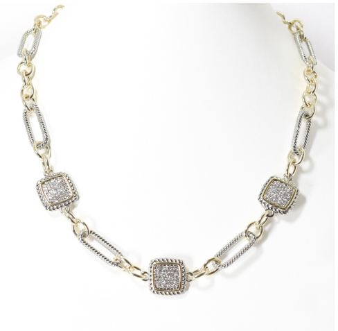 THE LUXE NK GLAM GIRL LUXURY JEWELRY COLLECTION - CZ CLUSTER RHINESTONE PENDANT NECKLACE - N2527