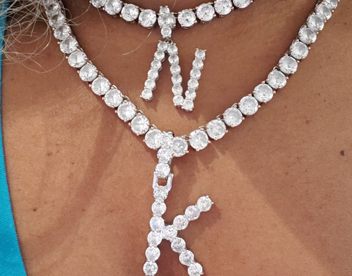 The LUXE NK CUSTOM RHINESTONE INITIAL TENNIS NECKLACE SET-ICE123