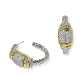 THE LUXE NK GLAM GIRL LUXURY COLLECTION - SILVER/GOLD CZ RHINESTONE HUGS HOOP EARRINGS - ER8357