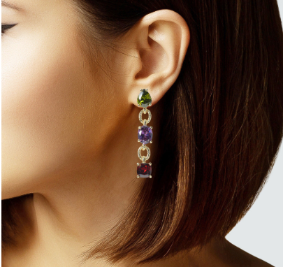 THE LUXE NK GLAM GIRL LUXURY JEWELRY COLLECTIONS-14K PLATED MULTI COLORED RHINESTONE