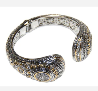 THE LUXE NK GLAM GIRL LUXURY DESIGNER INSPIRED JEWELRY COLLECTION - 14K GOLD PLATED RHINESTONE HINGED CUFF BRACELETS - VOLUME 1