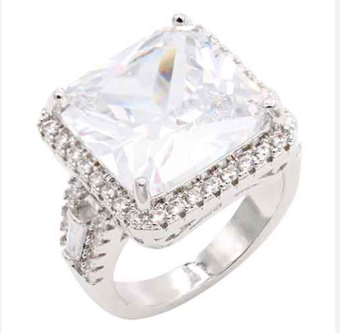 THE LUXE NK GLAM GIRL LUXURY JEWELRY COLLECTION - SILVER/GOLD BIG STONE AMBER/TOPAZ RING -725BR