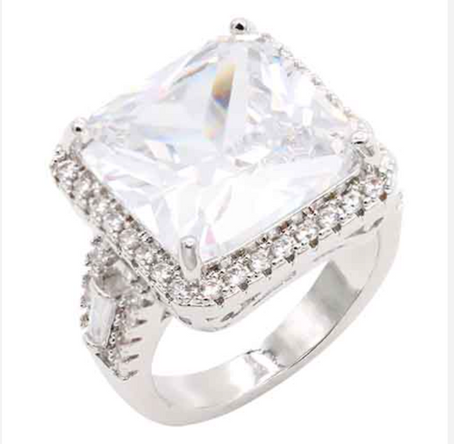 THE LUXE NK GLAM GIRL LUXURY JEWELRY COLLECTION - SILVER/GOLD BIG STONE AMBER/TOPAZ RING -725BR