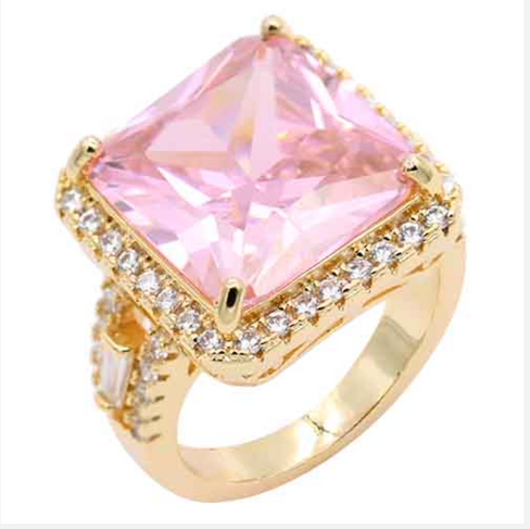 THE LUXE NK GLAM GIRL LUXURY JEWELRY COLLECTION - SILVER/GOLD BIG STONE AMBER/TOPAZ RING -725BR