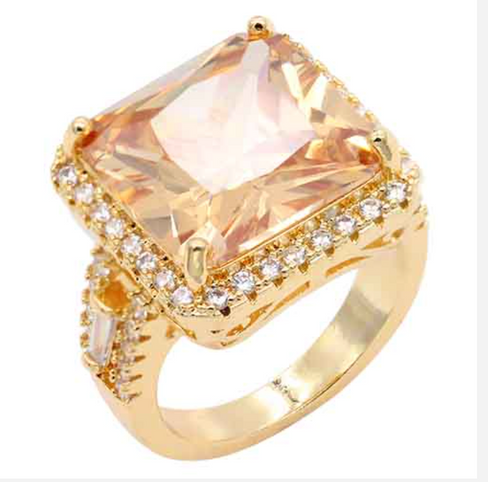 THE LUXE NK GLAM GIRL LUXURY JEWELRY COLLECTION - SILVER/GOLD BIG STONE AMBER/TOPAZ RING -725BR