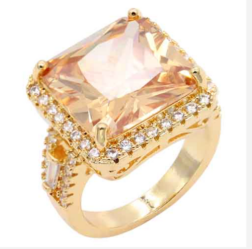 THE LUXE NK GLAM GIRL LUXURY JEWELRY COLLECTION - SILVER/GOLD BIG STONE AMBER/TOPAZ RING -725BR