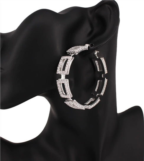 THE LUXE NK GLAM GIRL ACCESSORY & BELT COLLECTION - RHINESTONE/CLUSTER  HOOP EARRINGS