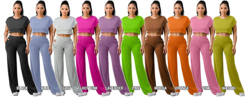 THE LUXE NK GLAM GIRL CROP 2PC WIDE LEG PANT SET - DP716