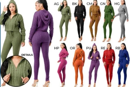 THE LUXE NK FLY GIRL COLORFUL SUPER STRETCH ZIP UP CABLE HOODIE SWEATER SET-3065