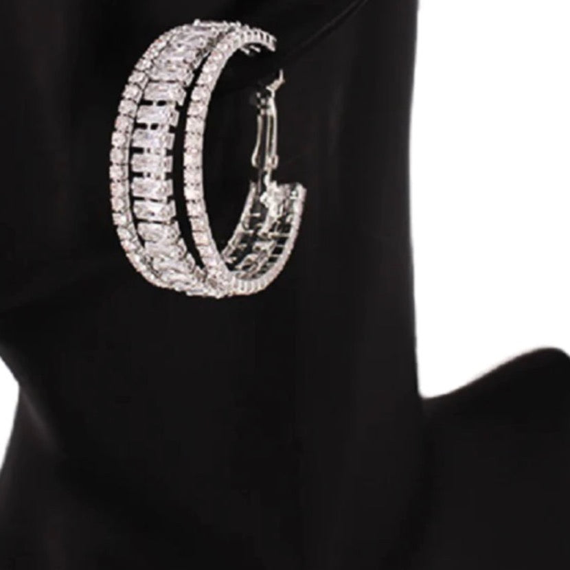 THE LUXE NK GLAM GIRL LUXURY JEWELRY COLLECTION - CZ RHINESTONE HUGGIE HOOP STUD EARRINGS-27458