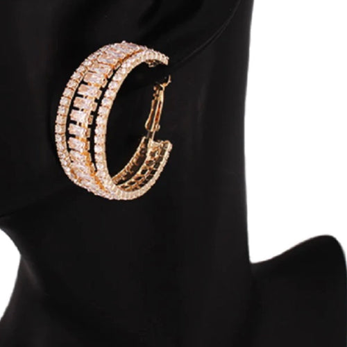 THE LUXE NK GLAM GIRL LUXURY JEWELRY COLLECTION - CZ RHINESTONE HUGGIE HOOP STUD EARRINGS-27458