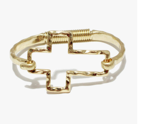 THE LUXE NK GLAM GIRL LUXURY JEWELRY COLLECTION - WORN HAMMERED METAL CROSS BANGLE BRACELET - QB198